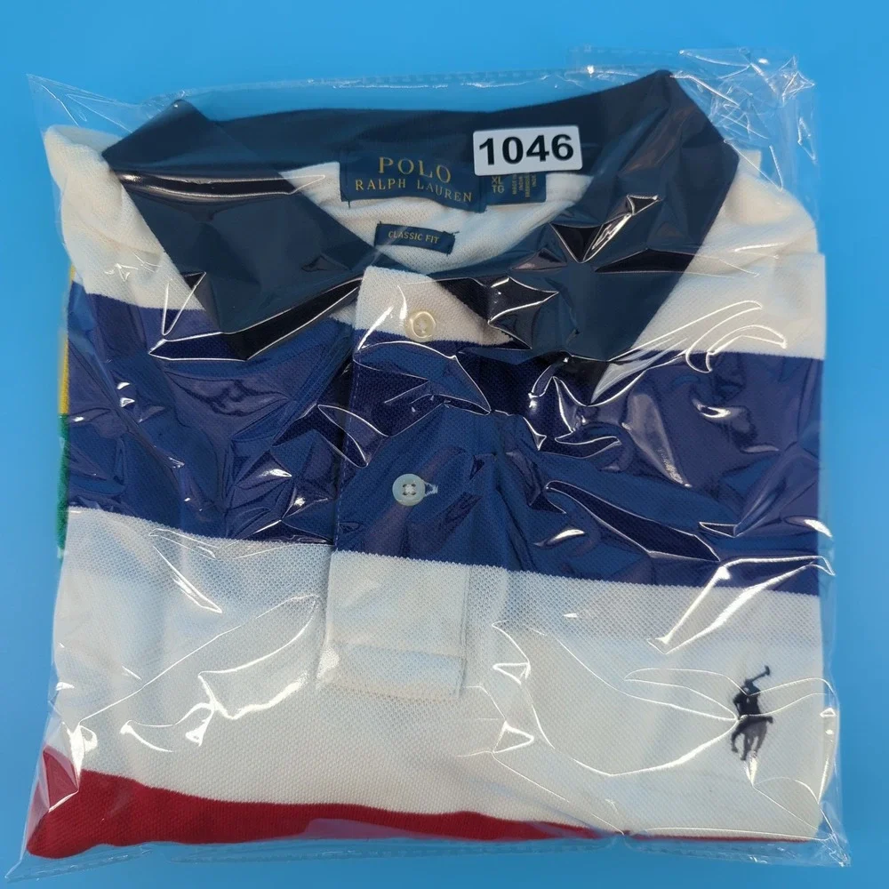 Polo Ralph Lauren Mens XL Classic Fit Multi-Color Striped Pique Polo Shirt